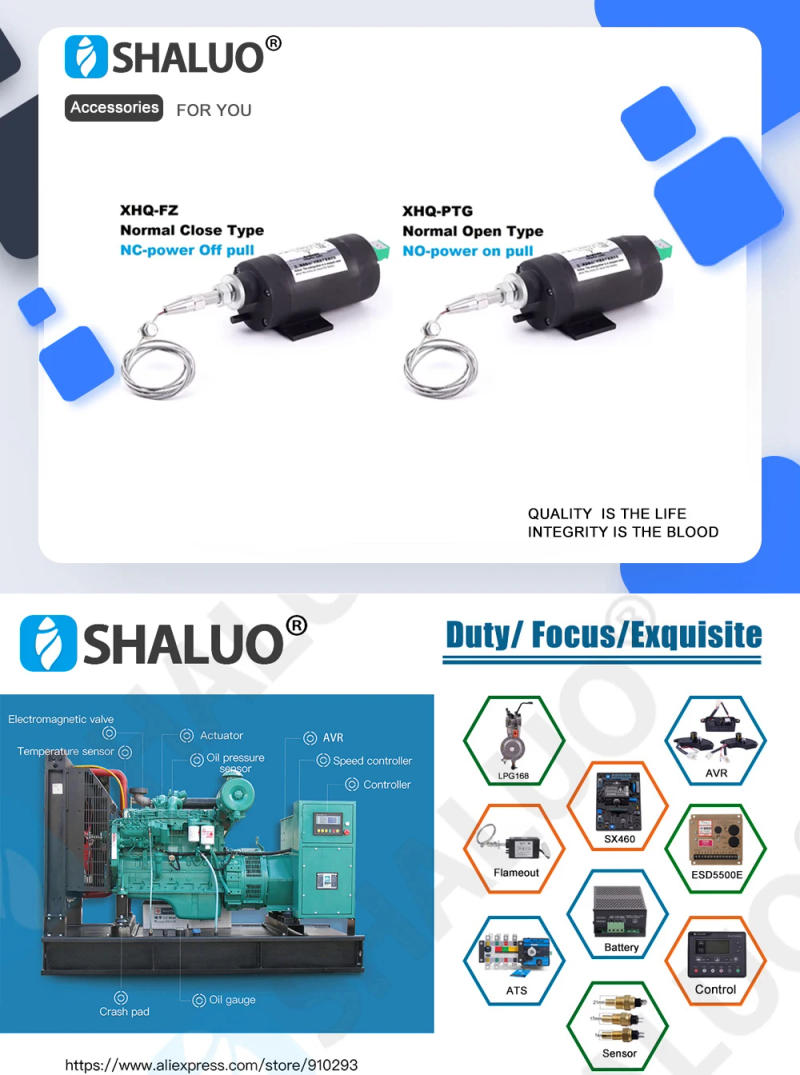 Description Picture 2 of itemDC 12V 24V Diesel Generator Stop Solenoid Valve Engine Flameout Device Off Valve Extinguisher Normal Close Open XHQ-PTG  XHQ-FZ