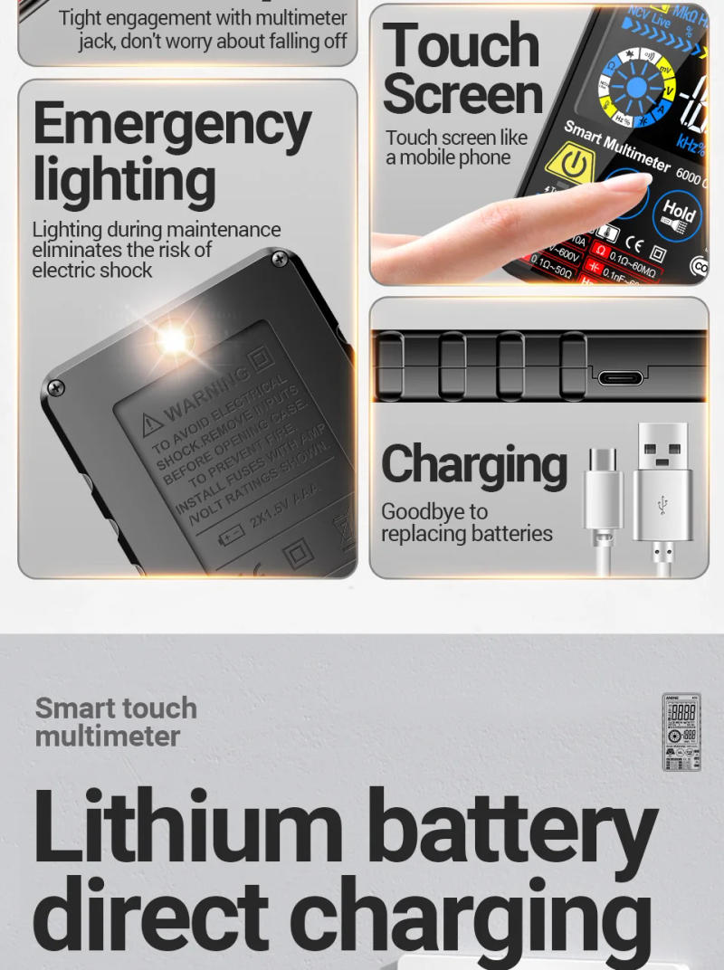 Description Picture 5 of itemANENG 615 Digital Multimeter 6000 Counts AC/DC Voltage/Current Meters Smart Touch Rechargeable Multitester Tester Current Tool