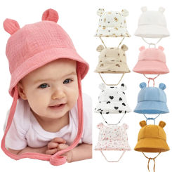 Newborn Baby Hat Summer Muslin Infant Bucket Hats for Girls Boys Cute Printed Fisherman Caps Toddler Kids Panama Sun Cap 3-12 M