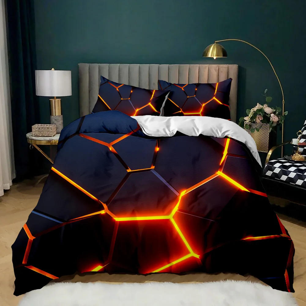 Description Picture 5 of itemGeometric Duvet Cover Multicolor Honeycomb Hexagon Bedding Set Geometric Theme Metal Texture Streamline Polyester Qulit Cover