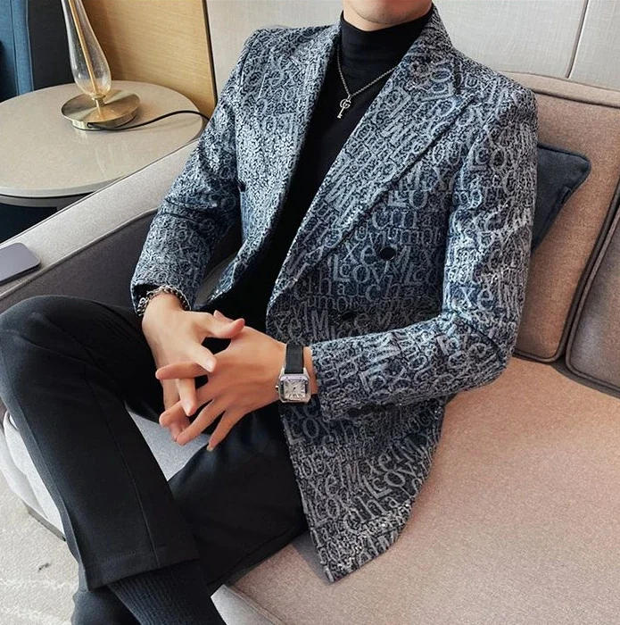 Description Picture 4 of itemRhinestones Male Blazer Sequin Men's Suit Jackets Cropped Coat Short with Embroidery Free Shipping Simple Breasted Elegant 2024