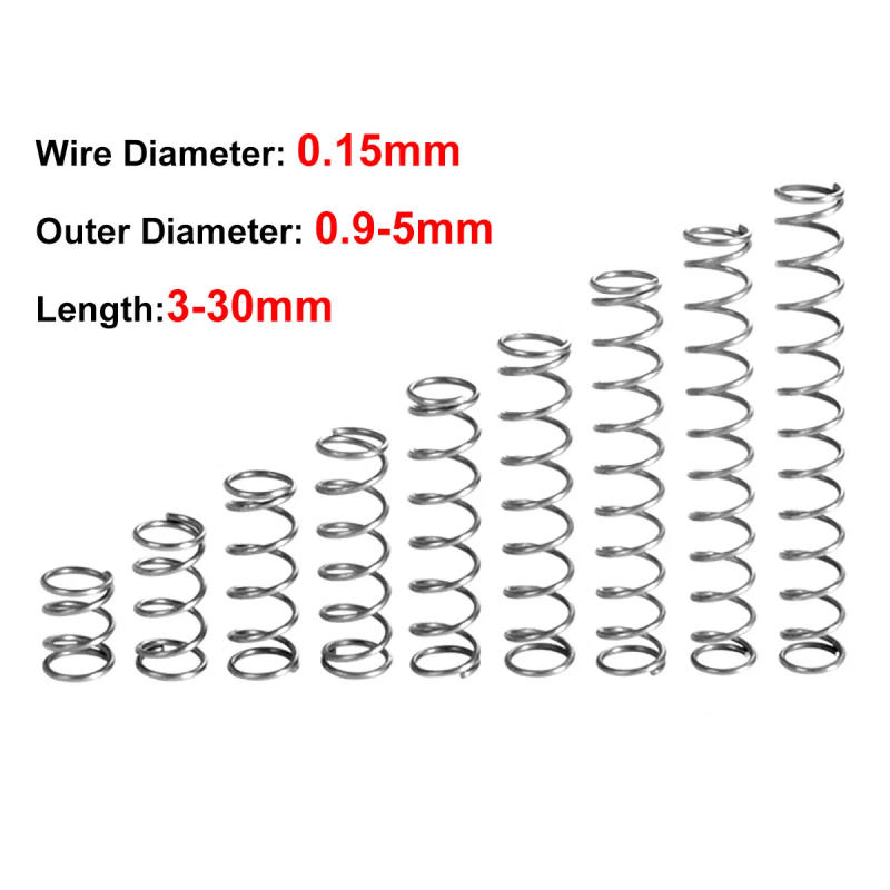 Description Picture 2 of item10PCS 0.15mm Stainless Steel Compression Springs Pressure Spring Wire Dia 0.15mm Outer Dia 0.9 1 1.5 2 2.5 3 4 5mm Length 3-30mm