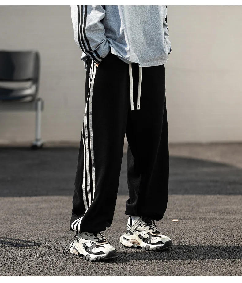 Description Picture 5 of itemKorean Popular Clothes Men's Clothing Men's New Summer Pants Side Stripe Straight Leg Casual Jogger Pants Worn Sports Pants