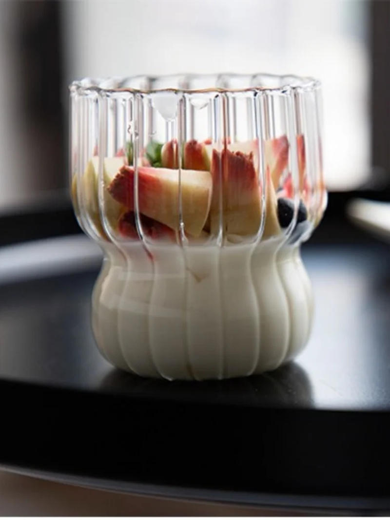 Description Picture 6 of item1Pcs 300ML Ins Iced Milk Coffee Glass Cups Ribbed Drinking Glasses Glassware For Cocktail Beer Soda Juice Home Bar Party