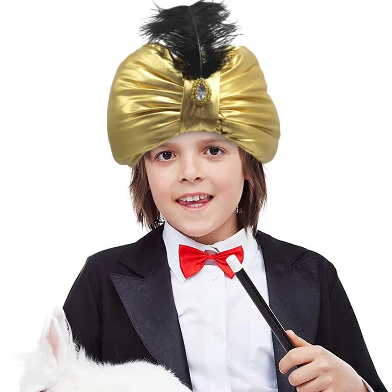 Description Picture 4 of itemNovelty Kids Adult Halloween Masquerade Party Myth Arab Hats Halloween Easter Gold Aladdin Hat Stage Show Cosplay Costume Props