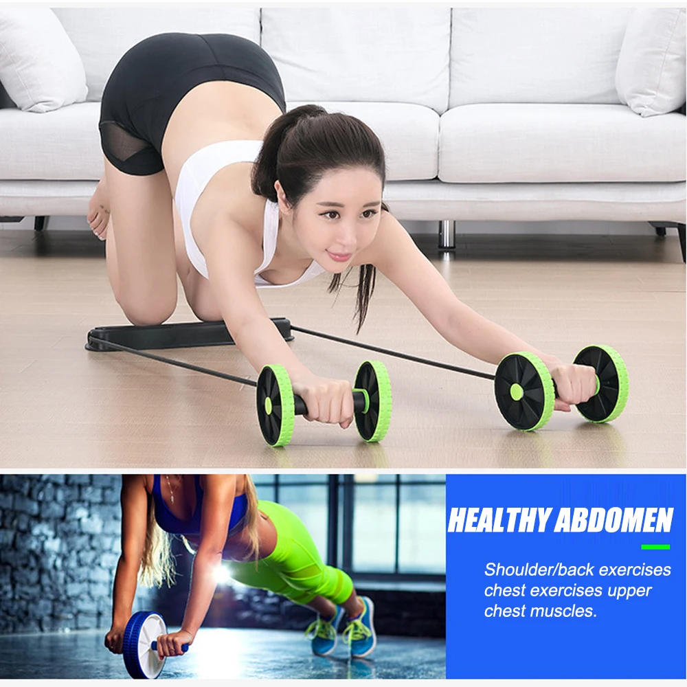 Description Picture 6 of itemAbdominal Multifunctional Exercise Equipment Ab Wheel Double Roller with Resistance Bands Knee Mat Waist Slimming Train Home Gym