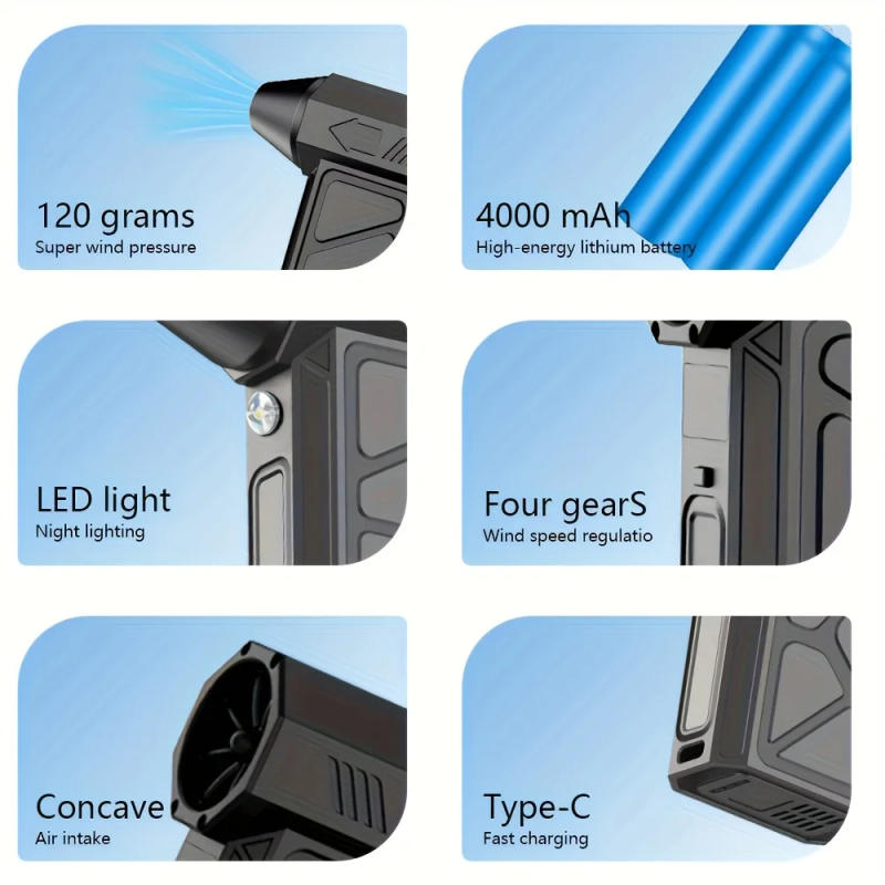 Description Picture 6 of itemHigh-speed Hair Dryer Turbo Violent Fan Vacuum Cleaner Rechargeable Model, Daily Handheld Fan for Travel, Beach and Outdoor Use