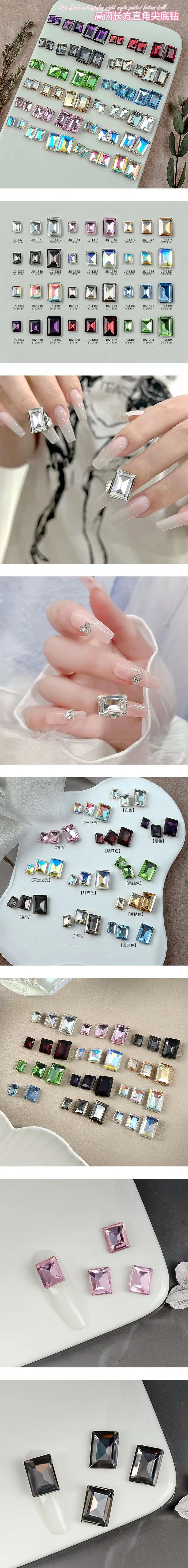 Description Picture 2 of item20PCS Sparkle Ice Translucent Colorful Rectangular Sharp Diamonds Glass Nail Art Rhinestones Decorations Manicure French Charms