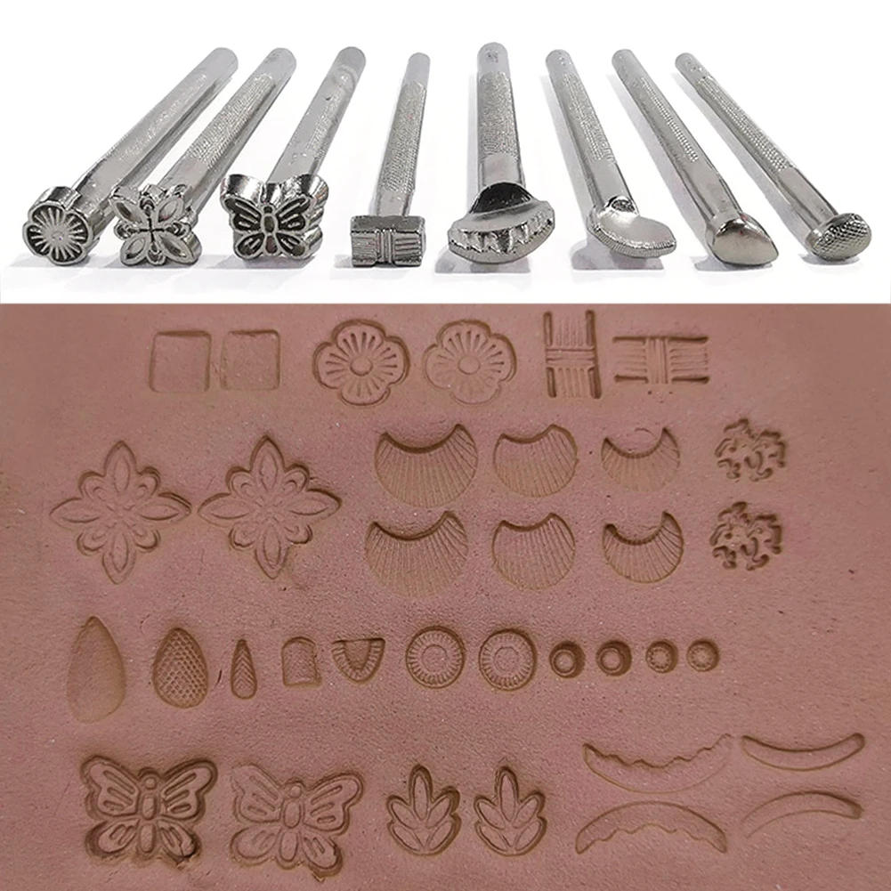 Description Picture 5 of itemPottery Stamps for Embossing Leather Tools Stainless Steel Flowers Punch DIY Ceramic Manual Stamp Printing Mold Set