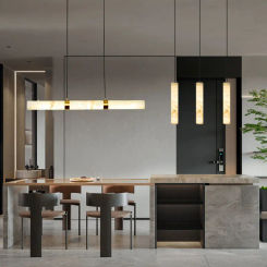 2024 Trendy Natural Marble Cylinder Dimmable Hanging Lamps LED Chandelier Lighting Suspension Luminaire Lampen For Dinning Room