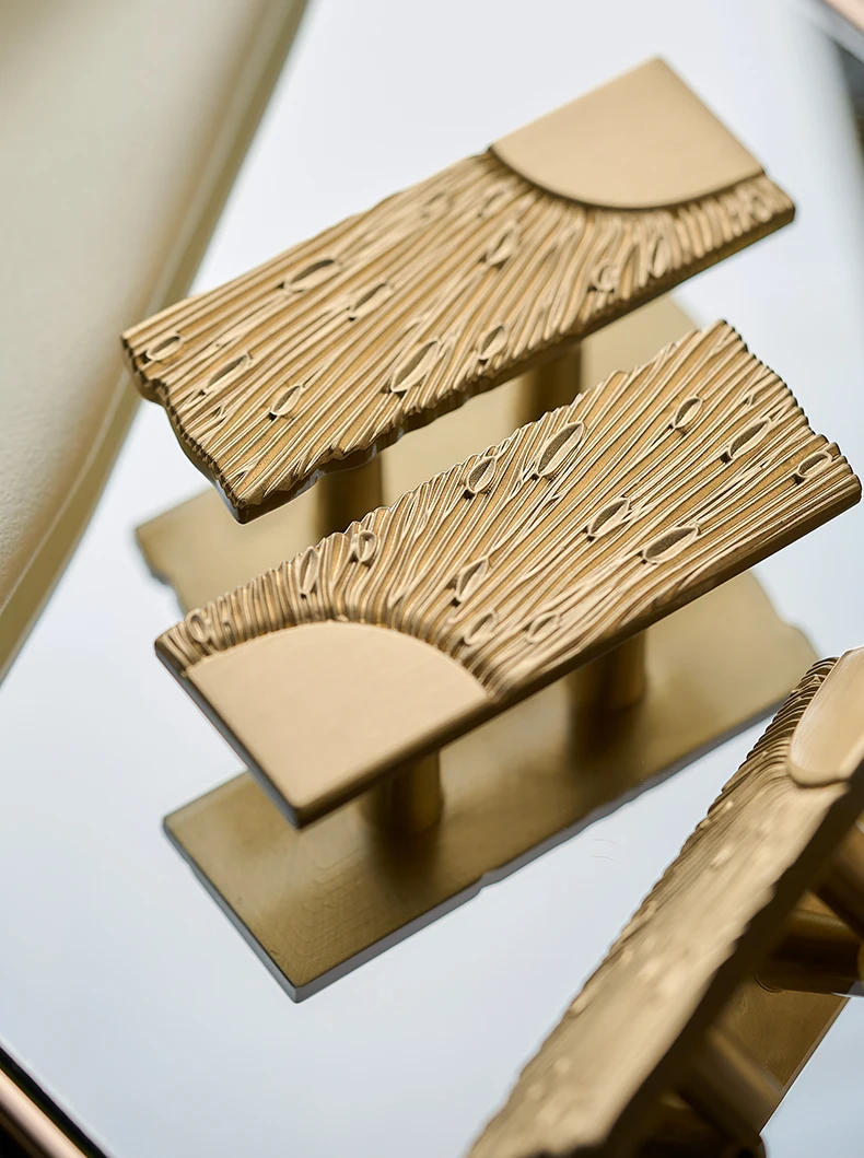 Description Picture 4 of itemUnique Lines Satin Brass Handle Closet Wardrobe Door Cabinet Handle Drawer Bathroom Cabinet Handle Home Decor