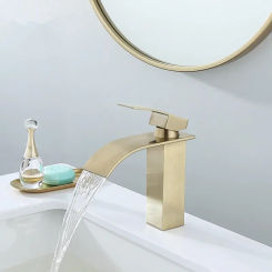 Bathroom Solid Brass Brushed Gold Basin Faucet Cold And Hot Water Mixer Sink Tap Single Handle Deck Mounted
