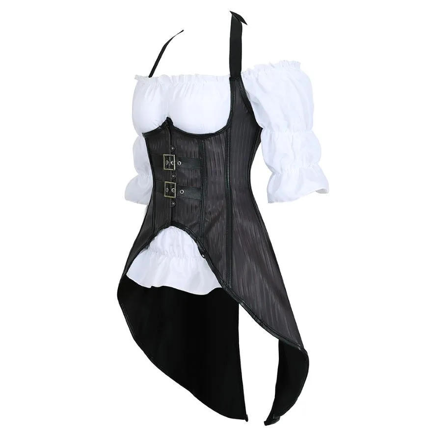 Description Picture 5 of itemPunk Sexy Corset Bustier 2 Pieces Long Straps Blouse Top Vest Corsets Pirate Lingerie Irregular Plus Size Burlesque Costumes