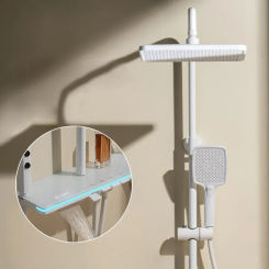Piano Button Ambient Light Shower System Set Modern Showers For Bathroom Brass Glass Shelf Shower Digital Display Shower Set