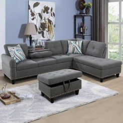 Sectional Couches for Living Room,L Shape Modular Sofa Set with Storage Ottoman & Chaise, Comfy Corner Sofa Couch with Cup