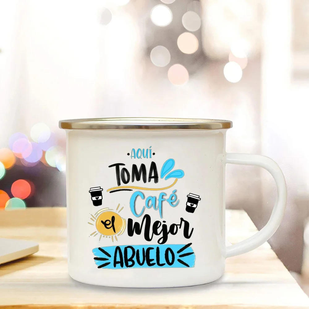 Description Picture 5 of itemBest Grandfather & Grandmother In The World French Print Enamel Mugs Drink Milk Coffee Cup Camping Mug Gift for Abuelo & Abuela