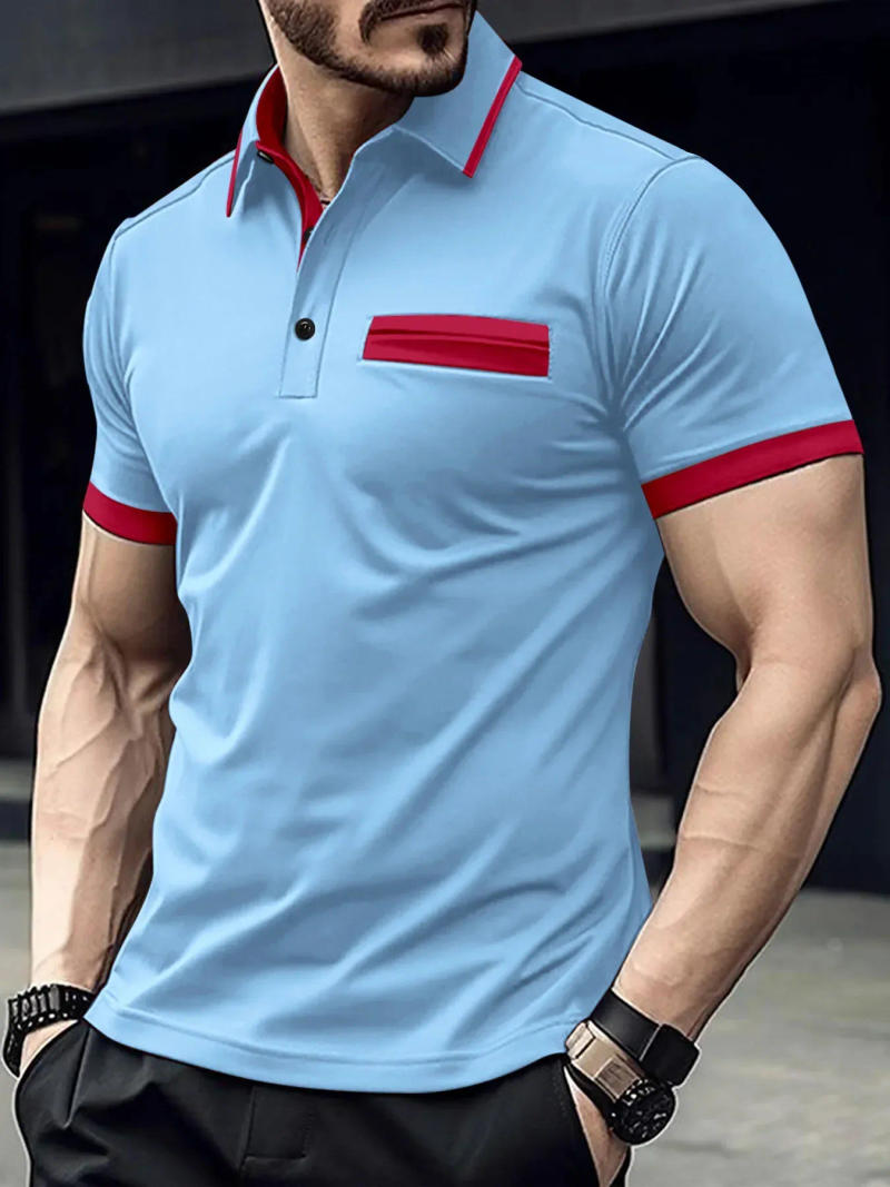 Description Picture 4 of itemSpring and summer men's short-sleeved polo shirt casual sports T-shirt fake pocket design large size men's casual shirt