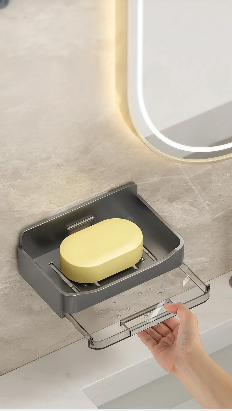 Description Picture 4 of itemBathroom Soap Holder Free-Punching Wall Mounted Soap Sponge Holder Organizer Double Drainage Soap Dish Bathroom Accessories