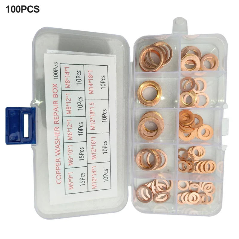 Description Picture 4 of item100Pcs M5 M6 M8 M10 M12 M14 Washer Copper Sealing Solid Gasket Washer Sump Plug Oil For Boat Crush Flat Seal Ring Tool