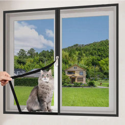 Black Zipper Screen Window, Customized Size Mosquito Proof Window, Self-adhesive Screen Window Mosquito Net, Invisible and Trans
