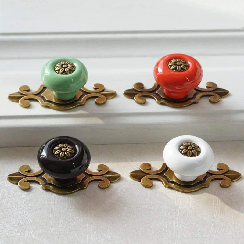 Description Picture 5 of item1 PC Ceramic Handles for Furniture Kitchen Cabinet Handle for Kids Wardrobe Pulls Antique Bronze Door Knobs with Backplate