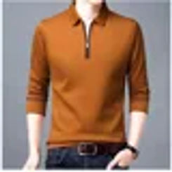 Men's Spring and Autumn Pullover Turndown Collar Spliced Zipper Solid Color Slim Fit Loose Versatile Long Sleeved T-shirt Tops