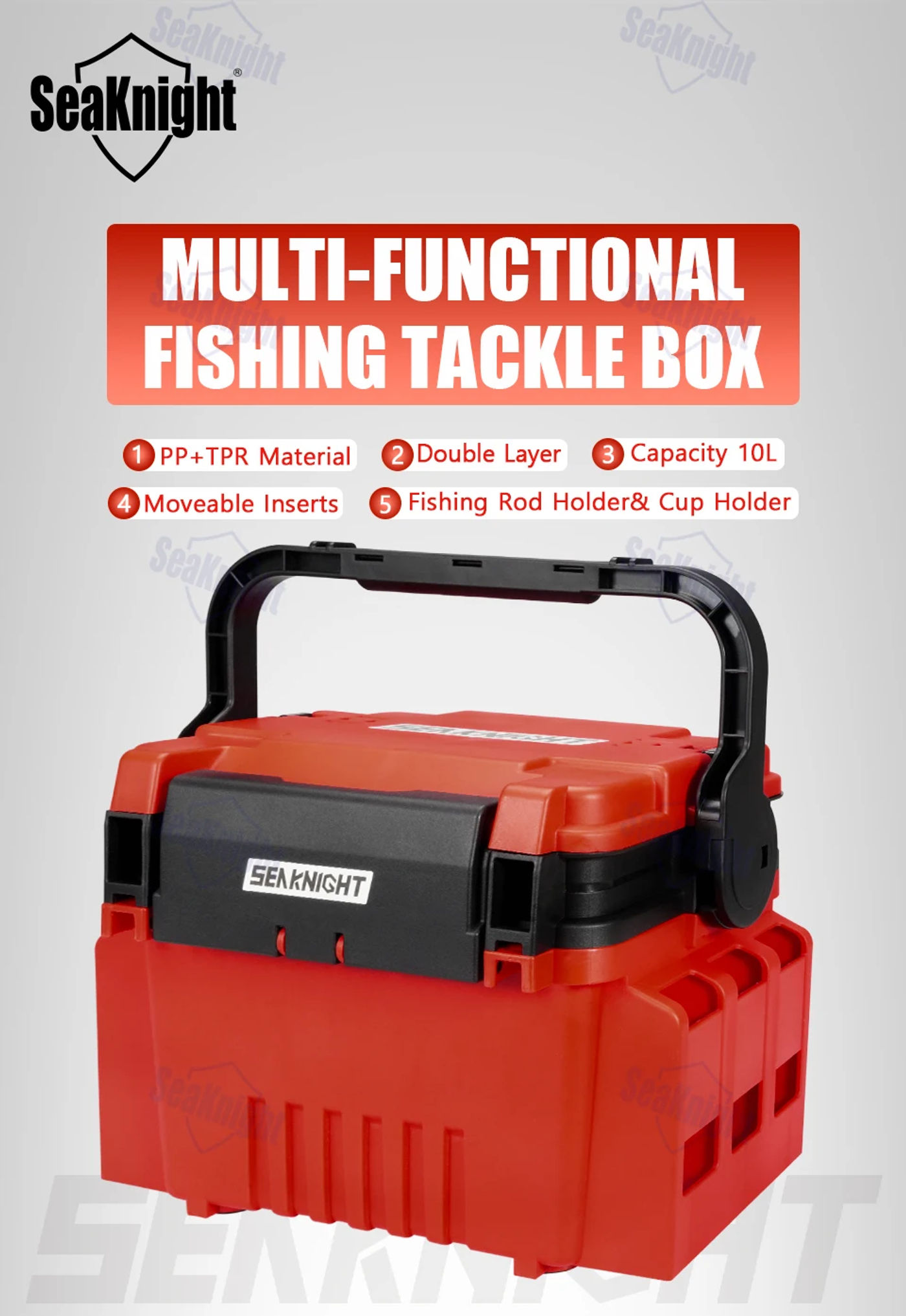 Description Picture 2 of itemSeaKnight Brand Fishing Tackle Box 10L Capacity Double Layer Multifunction PP+TPR Plastic Hard Box Storge with accessories