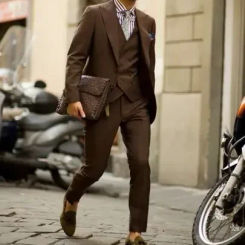 Brown Double Breasted Men Suit Slim Fit 3 Piece Prom Tuxedo Custom Jacket Groom Blazer Ternos Masculino Completo Costume Homme