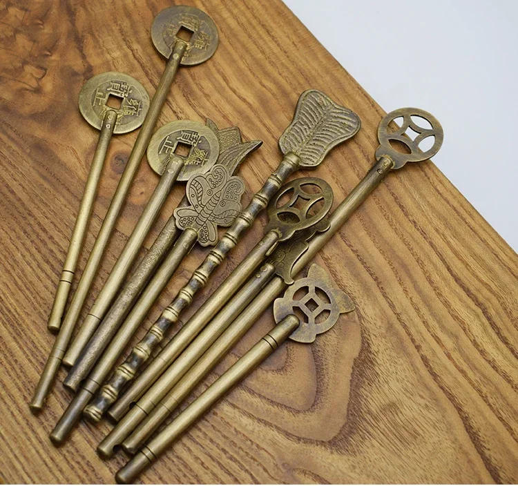 Description Picture 3 of item1pc Latch Locking Pin Straight Lock Bolt Chinese Furniture Hardware Brass Locking Closure Pin Cabinet Door Trunk Box Latch