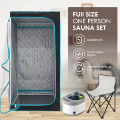 Full Size Portable Steam Sauna Kit, Personal Sauna Spa for Home Relaxation, 4 Liters Steamer, Remote Control, Foldable Chair