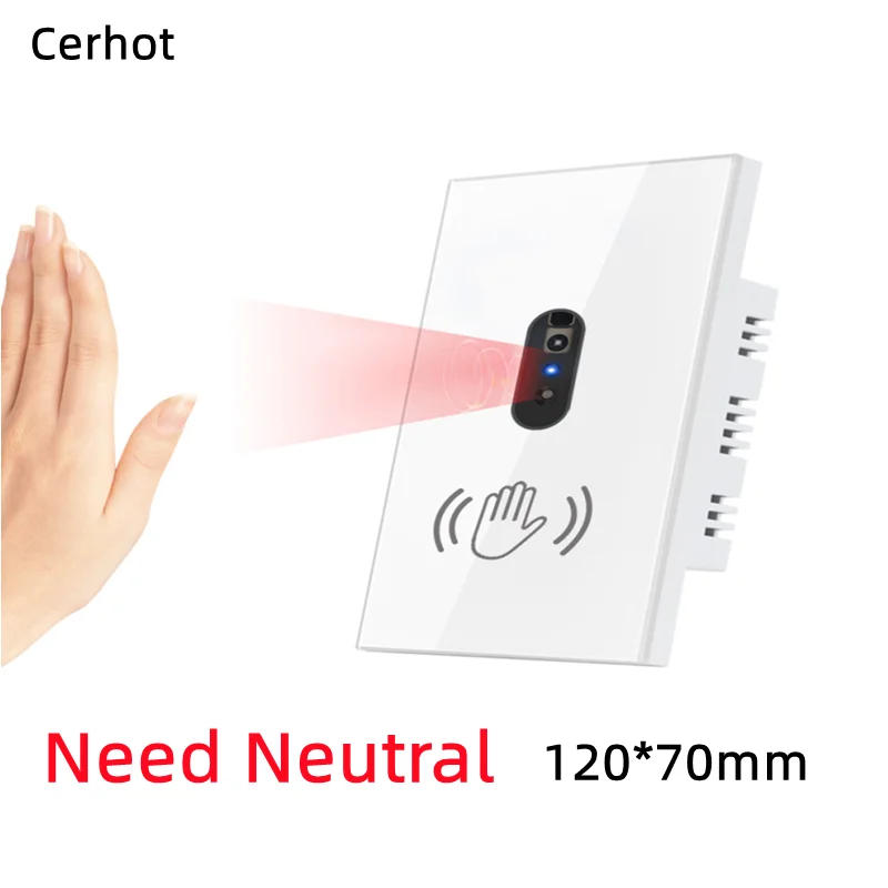 Description Picture 3 of itemCerhot Need Neutral Wire IR Wall Light Switch Wave Infrared Sensor No Need Touch EU UK 220V Glass Screen Panel Electrical
