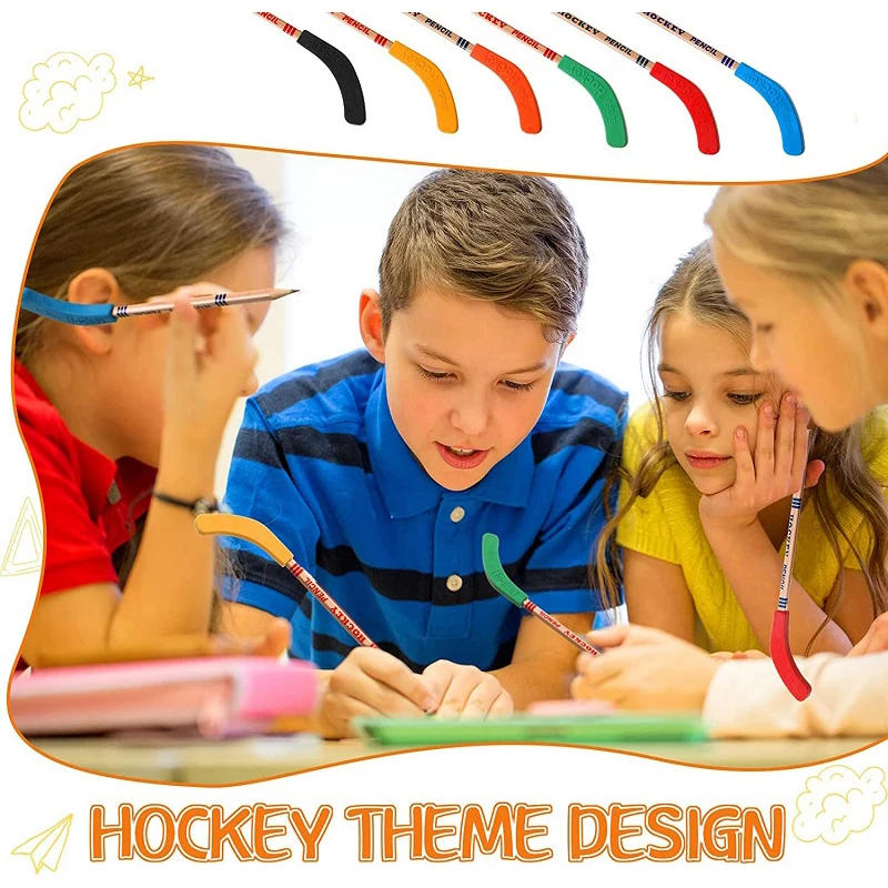 Description Picture 6 of item6Pcs Hockey Pencils And Erasers 9 Inch Hockey Stick Pencils for Kids Students Sports Fans Birthday Party Gifts