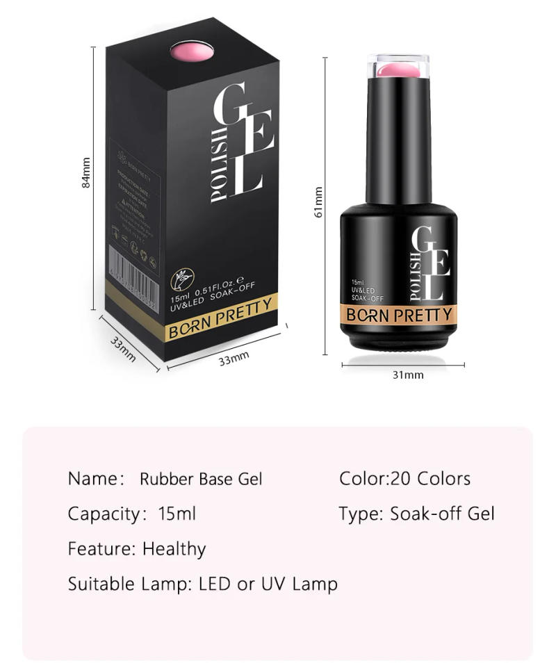 Description Picture 4 of itemBORN PRETTY 15ml Milky Pink Rubber Base Gel Nail Polish Glitter Semi-Permanent Varnish Soak Off Self Leveling UV LED Polish