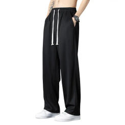 Elastic Waistband Pants Stretchy Quick-dry Trousers Men's Loose Fit Drawstring Gym Pants with Wide Leg Elastic for Comfortable