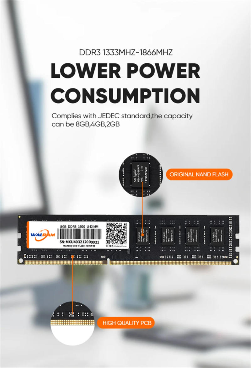 Description Picture 3 of itemWalram Desktop Memoria Rams DDR3 1600MHz New Dimm 1.5V Desktop Memory Ram DDR3 8G 1600 2400 2666 3200 Compatible AMD And Intel