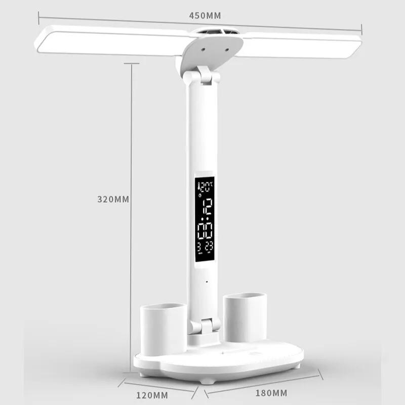 Description Picture 3 of itemLED Clock Table Lamp USB Chargeable Touch Desk Lights 2  Heads  180 Rotate Foldable Eye Protection Desktop Reading Night  Lights