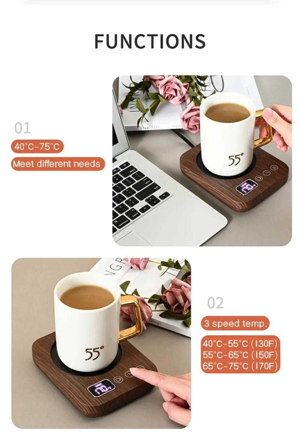 Description Picture 6 of item220V/110V Mug Warmer Milk Heating Pad Coffee Cup Coasters Smart Electric Beverage Warmer Insulat 3 Gear Adjustable Office Home