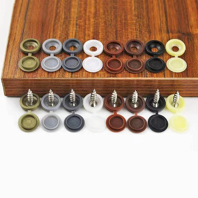 Description Picture 6 of item100Pcs Hinged Plastic Screw Cap Cover Nuts Fold Snap Protective Cap Button Screw Wood Furniture Decorative Nuts Bolts Hardware