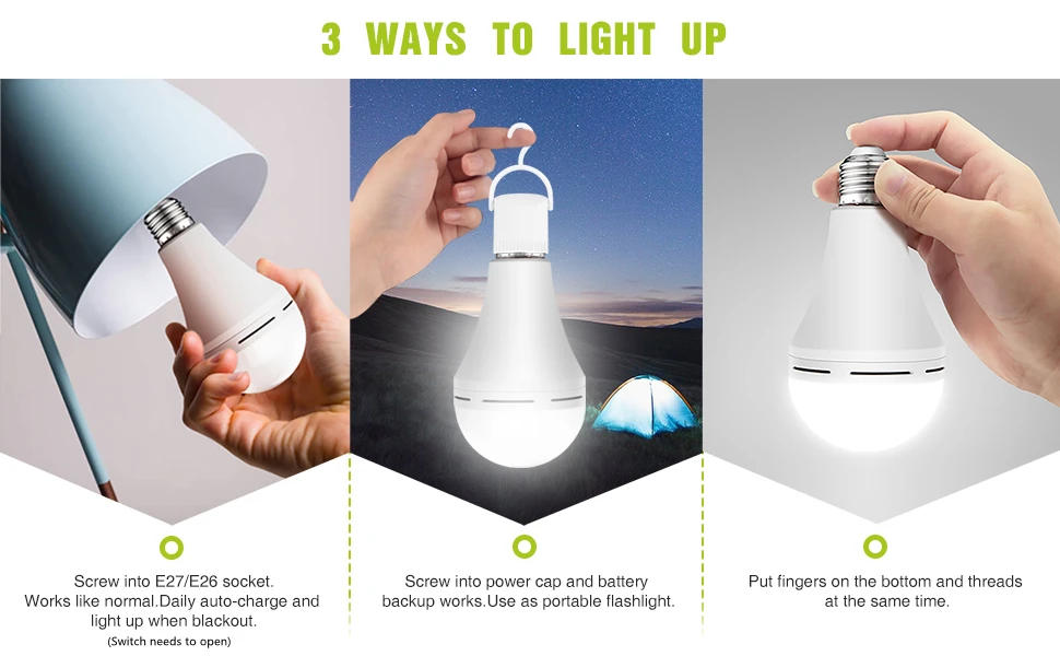 Description Picture 3 of itemEmergency Bulbs E27 LED Smart Rechargeable Light 9/15W Energy Saving Lamps Keep Lighting 3 Ways During Power Outages/ Camping