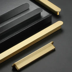 Nordic Arc Copper Brushed Gold Black Handle Modern Simple Drawer Knob Bathroom Wardrobe Cabinet Door Handle Hardware Accessory