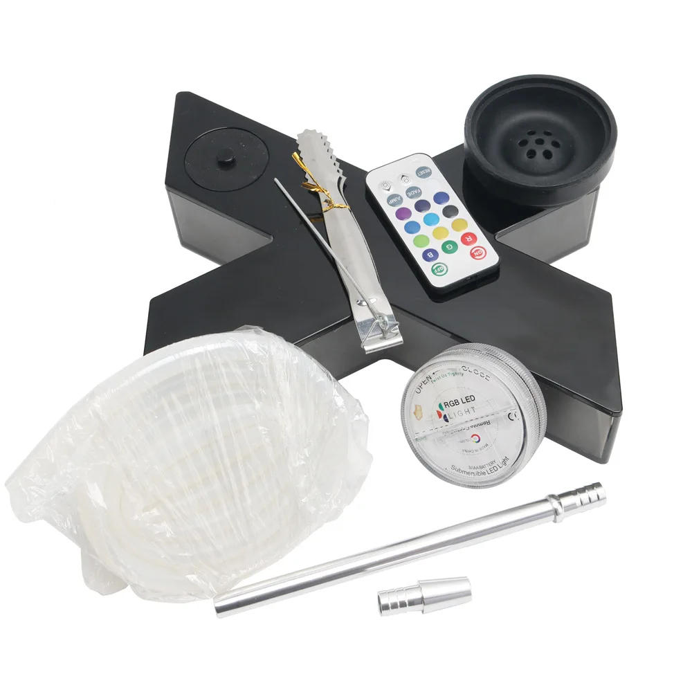 Description Picture 5 of itemR&R X Shape Hookah Set with LED Light Acrylic Narguile Complete Kit Silicone Bowl Water Pipe for Shisha Accessories Men Gifts
