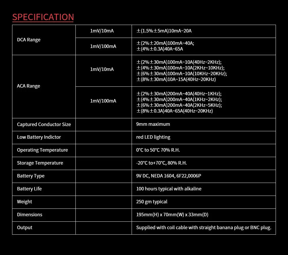 Description Picture 4 of itemAC/DC Current Clamp Meter Hantek Oscilloscopes CC65 CC650 AC/DC 20KHz 400Hz Bandwidth 1mV/10mA 65A/650A with BNC plug