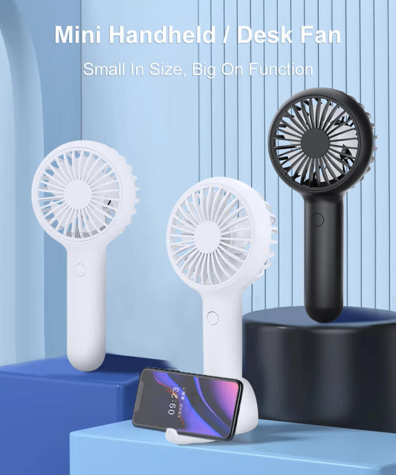 Description Picture 2 of itemPortable Mini Handheld Fan USB Hand Fan Rechargeable Portable Outdoor Small Pocket Fan 3 Speed Mini Desk Fan with Phone Stand