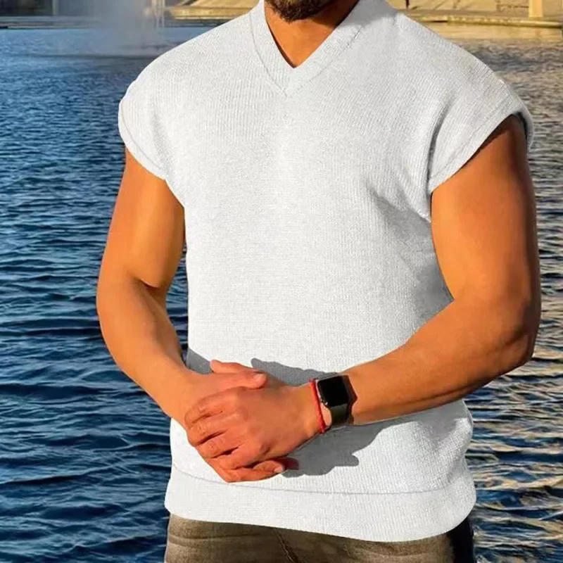 Description Picture 4 of itemMens Wear  Summer New V-neck Vest Fashion Trend Sports Fitness Loose Short-sleeved T-shirt for Men