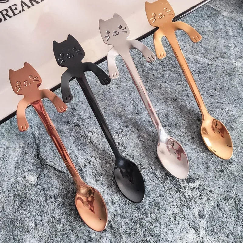 Description Picture 2 of item10/1x Stainless Steel Cat Coffee Spoon Mini Cute Cat Shaped Teaspoons Ice Cream Dessert Spoons Scoops Kitchen Tableware Gadgets