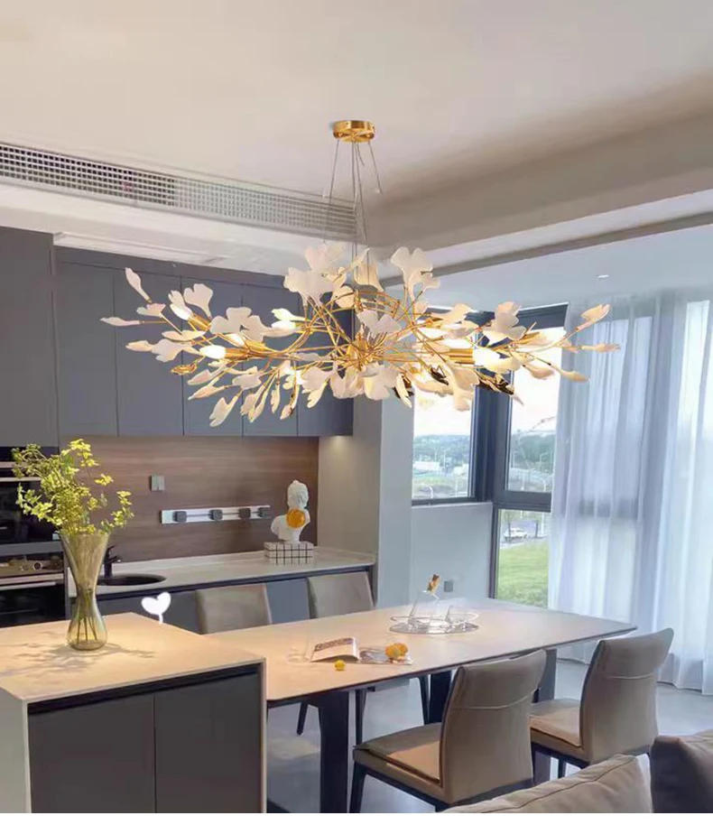 Description Picture 2 of itemModern LED Pendant Lights Home Decoration Bedroom Dining Living Room Ceiling Chandelier Ginkgo Leaf Art Long Lighting Fixtures