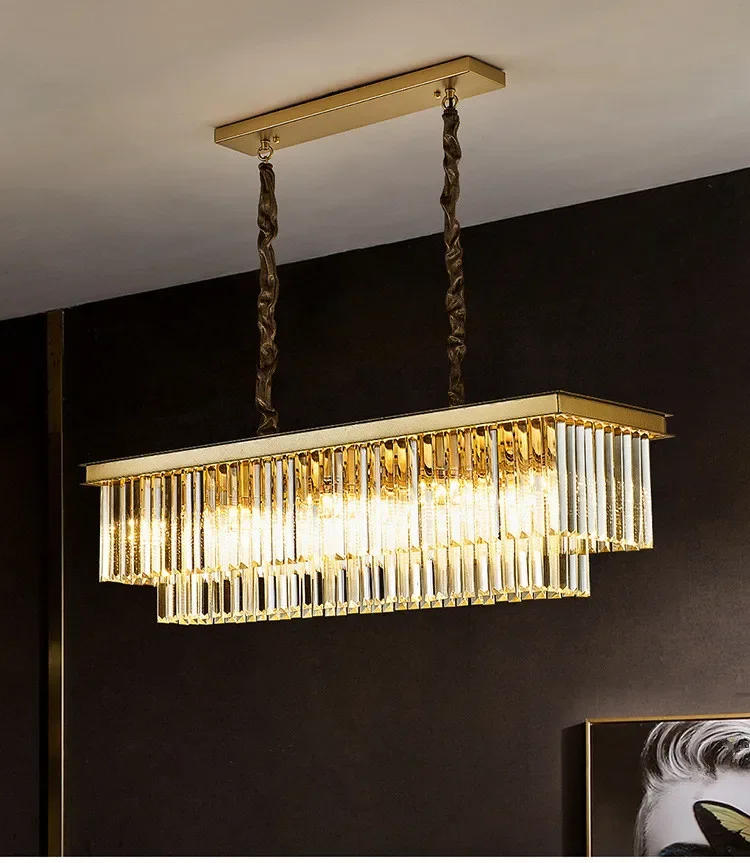 Description Picture 5 of itemAmerican Retro Gold Black Metal E14 Led Pendant Lights Chain Hanging Lustre K9 Clear/amber/gray Crystal Loft Chandelier