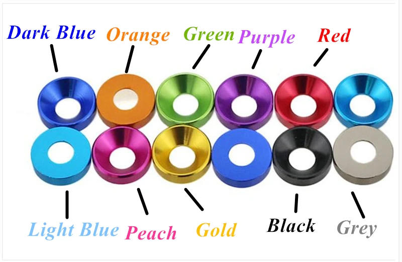 Description Picture 2 of itemAluminum Colourful Anodized Countersunk Head Bolt Washers Gasket Red/Grey/Golden/deep Blue/Black/purple M2 M3 M4 M5 M6