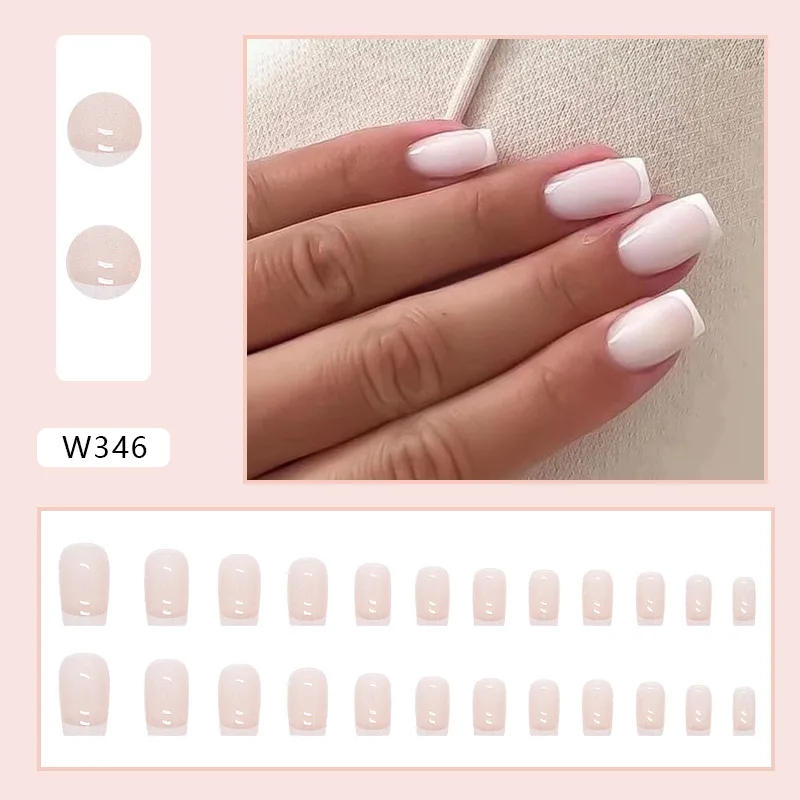 Description Picture 4 of item24PCS French White Edge Fake Nials Full Cover Press on Nails Detachable Ballerina Nail Short Square Acyrlic False Stick-on Nails