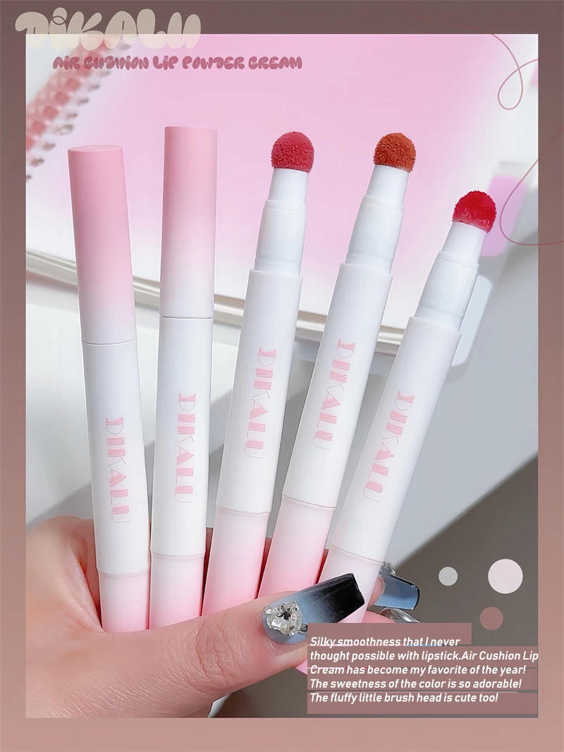 Description Picture 2 of itemLip Powder Cream Air Cushion Lips Cream Matte Brick Red Lip Glaze Mud Lipstick Pen Non-Stick Cup Female Lip Tint Korean Makeup